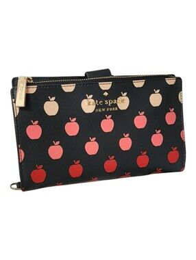KATE SPADE Apple Wallet  Large Red Pink Continental  Multi Compartment EUC Navy